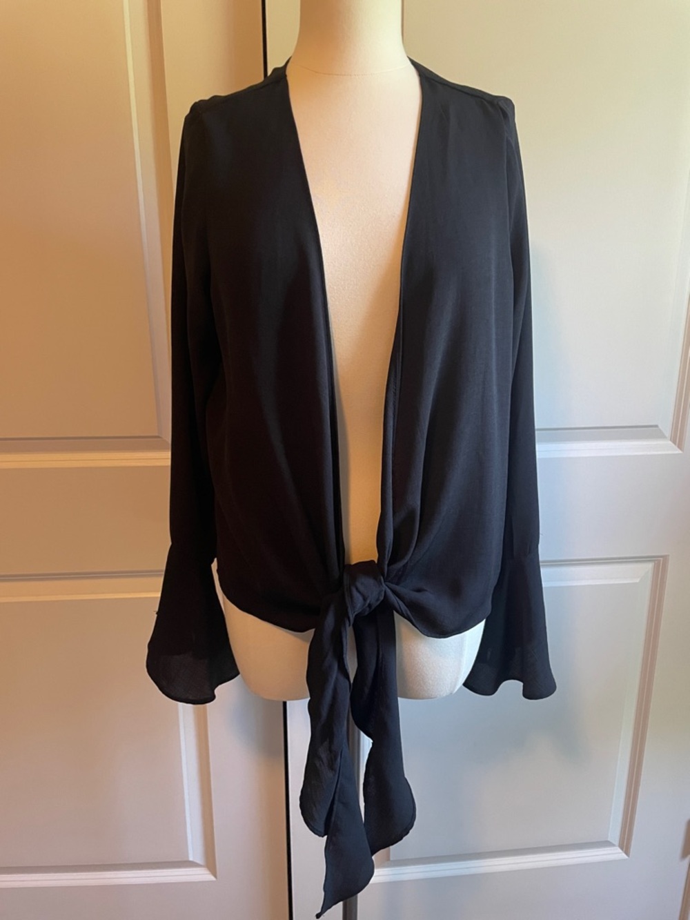 Nasty Gal Break It Open Black Tie-Front Top Size 8